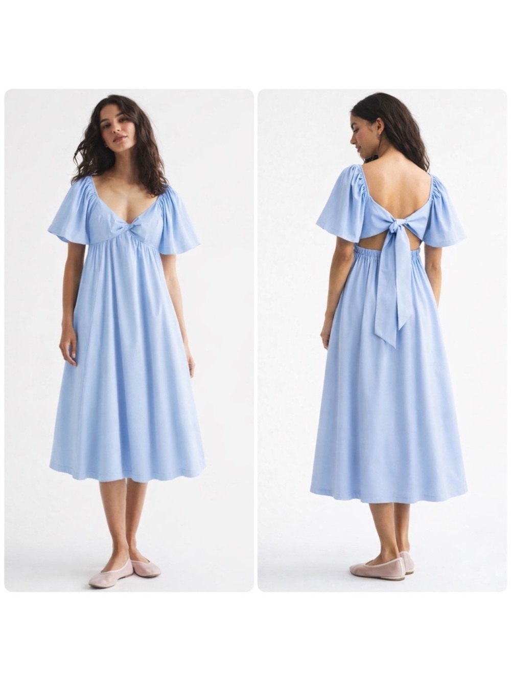 Abercrombie & Fitch Angel Sleeve Twist-Front Midi Dress small petite EUC